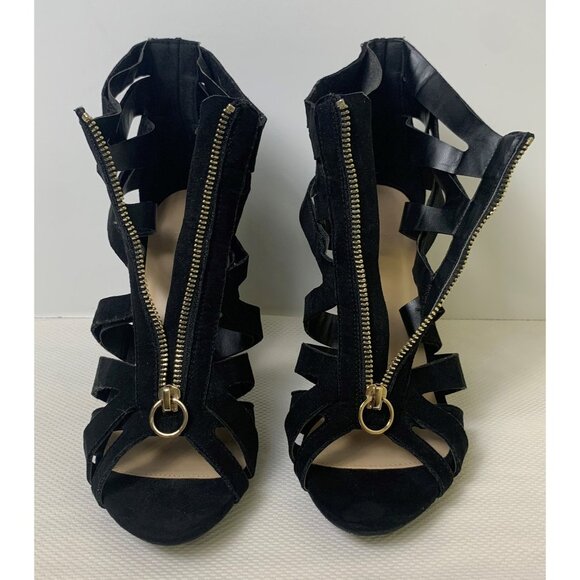 Charlotte Russe Black Strappy Open-Toe High Heel Sandals Bootie Zipper Size 8 - Picture 3 of 12
